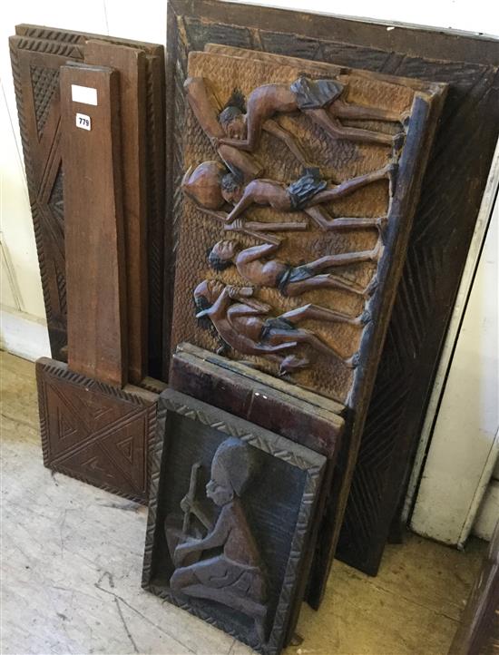 2 African chairs & panels